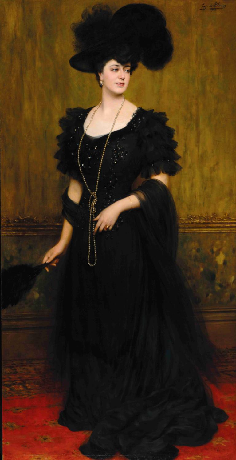 Portrait of Madame Lebreton,Eugen von Blaas,Oil Painting,Oil Painting, 1girl, jewelry, dress, solo, necklace