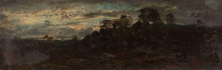 Barbizon, le soir,Félix Ziem,Oil Painting,Oil Painting, scenery, cloud, sky, cloudy sky, outdoors, no humans