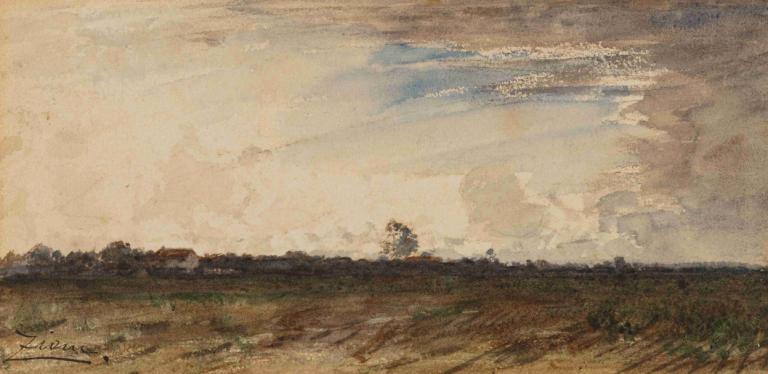 Barbizon,Félix Ziem,Oil Painting,Oil Painting, outdoors, scenery, cloud, sky, grass, traditional media, solo