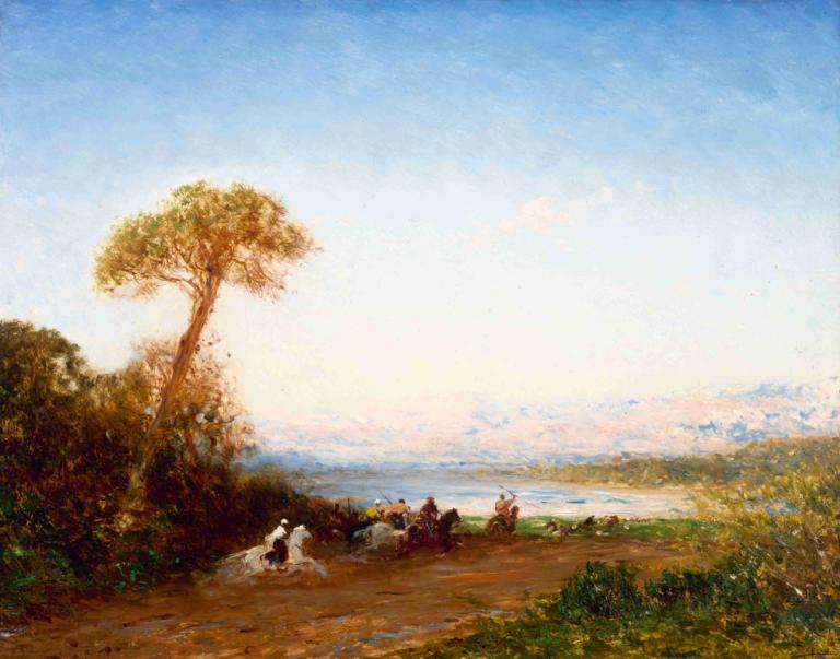 Beyrouth, Retour De Fantasia,Félix Ziem,Oil Painting,Oil Painting, scenery, tree, outdoors, sky, day, grass