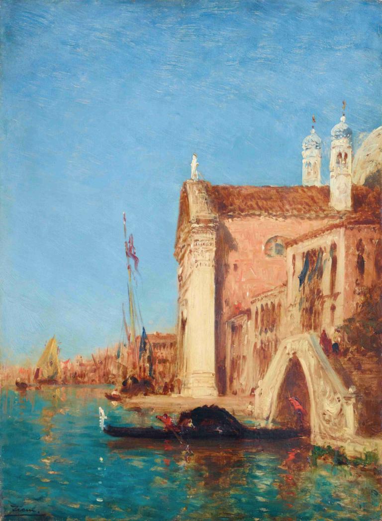 Chiesa Dei Gesuati, Venice,Félix Ziem,Oil Painting,Oil Painting, scenery, sky, water, boat, watercraft