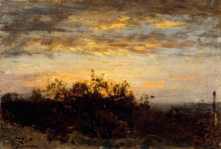 Coucher de soleil,Sonnenuntergang,Félix Ziem,Ölgemälde,Ölgemälde, Landschaft, keine Menschen, Wolke, Himmel