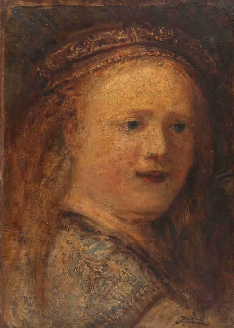 Etude de femme, copie d'après Rembrandt,Bir kadın çalışması, Rembrandt'tan kopya,Félix Ziem,Yağlı boya