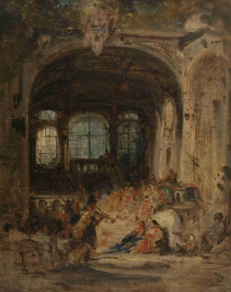 Fête dans un palais à Naples,Félix Ziem,Oil Painting,Oil Painting, window, indoors, traditional media