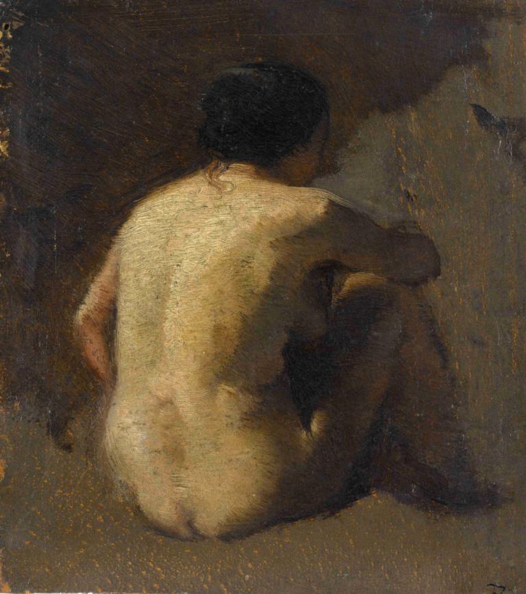 Femme nue assise, vue de dos,Mujer desnuda sentada, vista posterior,Félix Ziem,Pintura al óleo