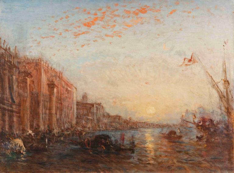 Inondation À Venise,Félix Ziem,Peinture à l'huile,Peinture à l'huile, paysage, motomarine, pas d'humains