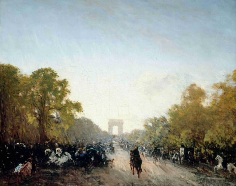 L'avenue Des Champs-Elysées,Avenida de los Campos Elíseos,Félix Ziem,Pintura al óleo,Pintura al óleo, árbol