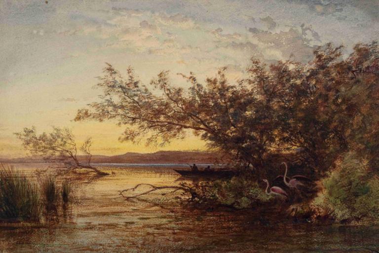 La Camargue, Coucher De Soleil,Camargue, solnedgång,Félix Ziem,Oljemålning,Oljemålning, inga människor, träd