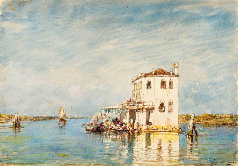 La Douane À Venise,Costumbres en Venecia,Félix Ziem,Pintura al óleo,Pintura al óleo, escenario, bote