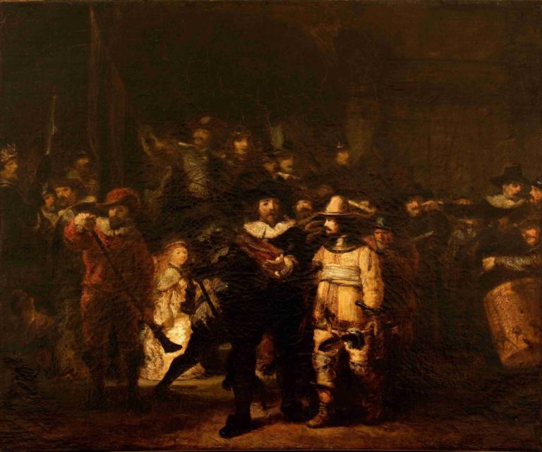 La Ronde de nuit, d'après Rembrandt,The Night Watch, setelah Rembrandt,Félix Ziem,Lukisan cat minyak