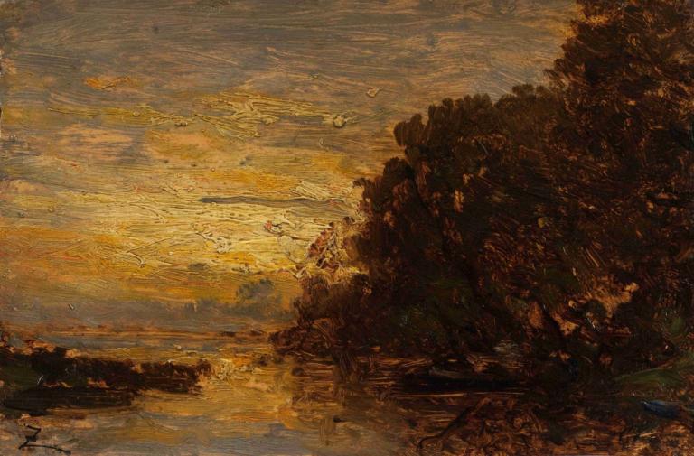 La Seine à Billancourt, coucher de soleil,Seine Billancourtissa, auringonlasku,Félix Ziem,Öljymaalaus