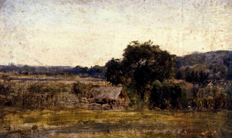 La chaumière,Casa de campo con techo de paja,Félix Ziem,Pintura al óleo,Pintura al óleo, escenario