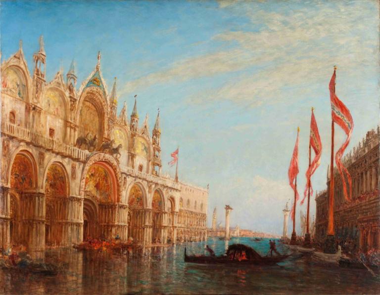 La place Saint-Marc, inondation de 1863,Félix Ziem,Oil Painting,Oil Painting, flag, scenery, watercraft, sky