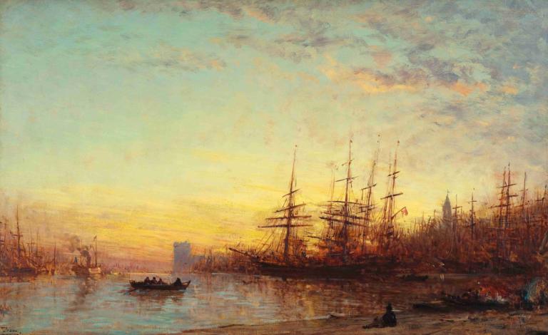 Le port de Marseille au coucher du soleil,Marseillen satama auringonlaskun aikaan,Félix Ziem,Öljymaalaus