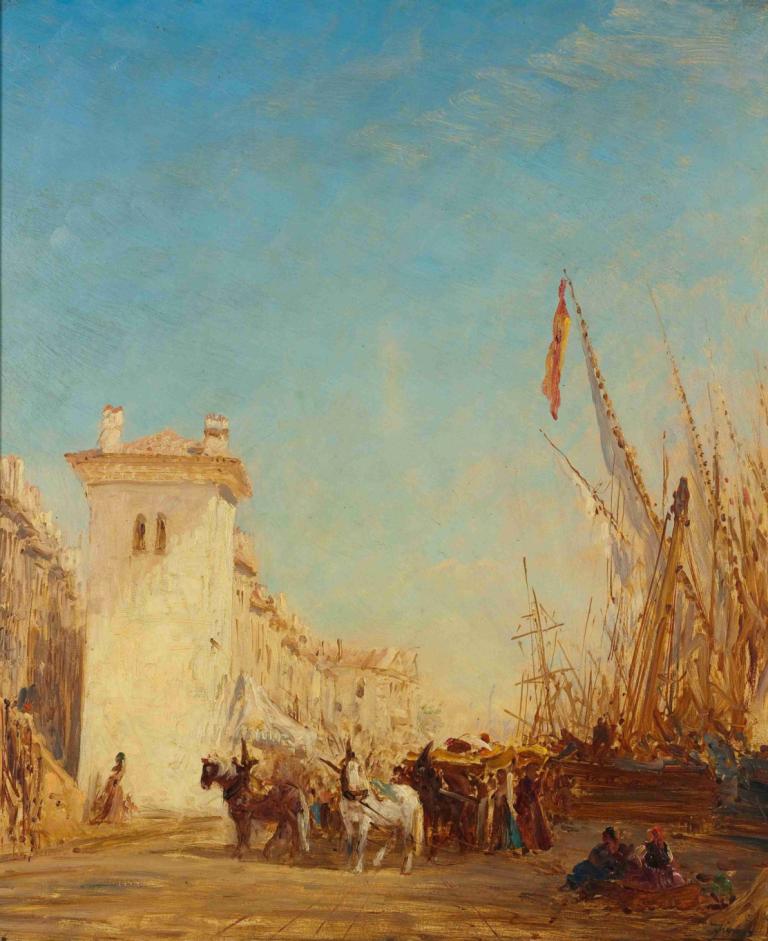 Le quai Saint-Jean à Marseille,Quai Saint-Jean Marseillessa,Félix Ziem,Öljymaalaus,Öljymaalaus, hevonen