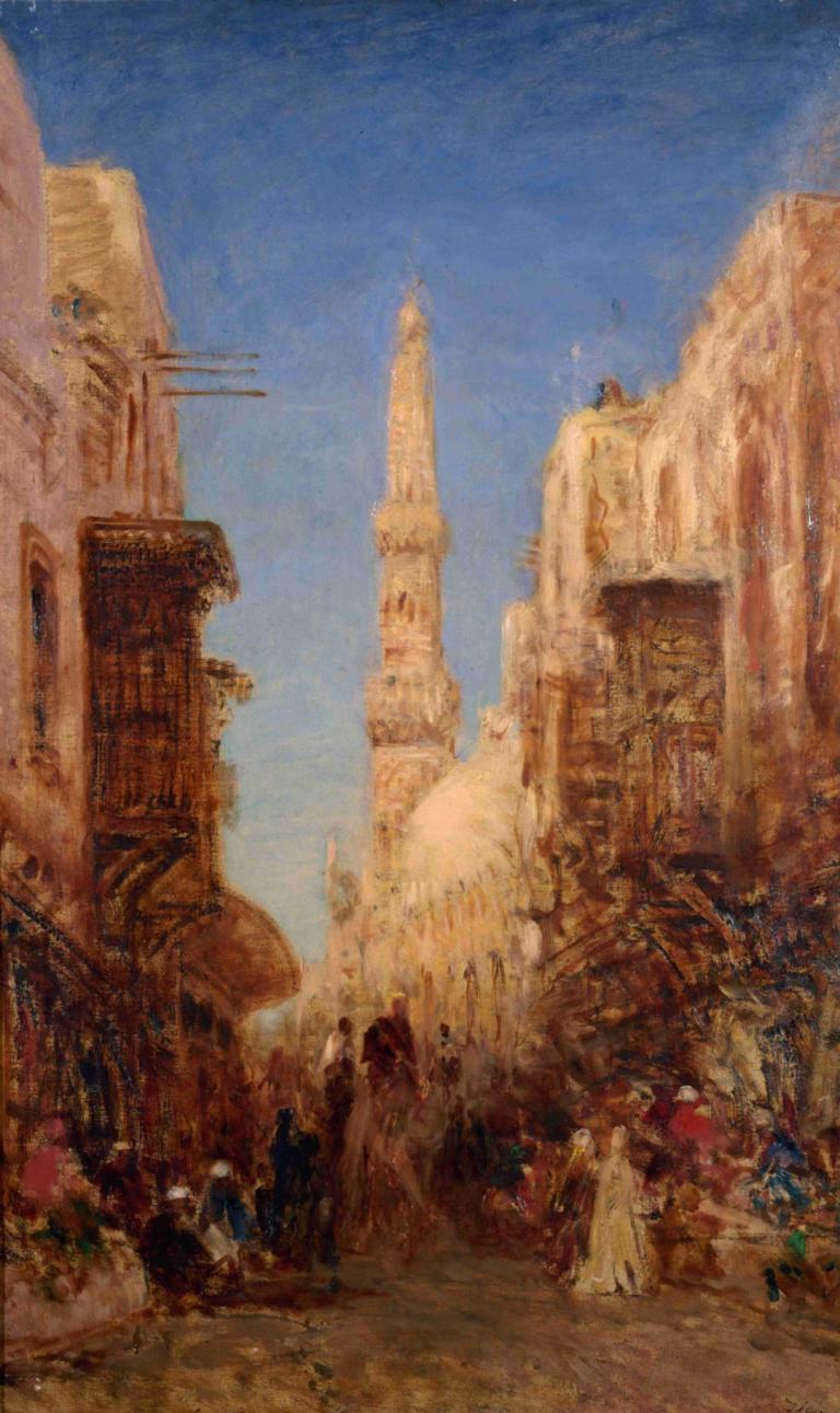 Rue du vieux Caire,Straße des alten Kairo,Félix Ziem,Ölgemälde,Ölgemälde, draußen, Landschaft, Himmel