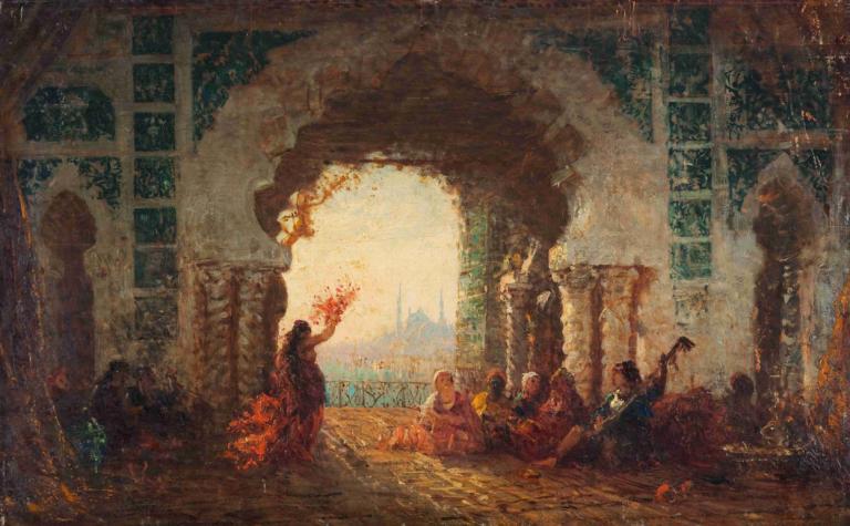 Sérail à Constantinople, la danse de l'almée,Seraglio in Constantinopel, de almadans,Félix Ziem,Olieverf