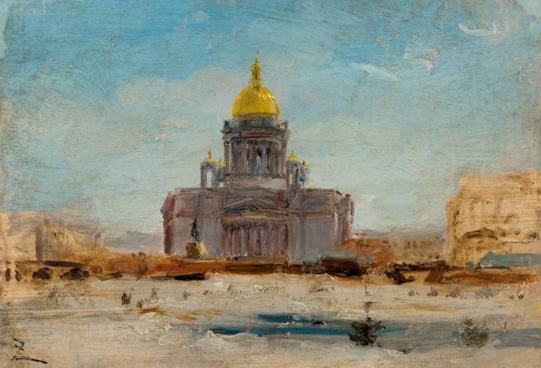 Saint Pétersbourg, Saint Isaac,Sankt Petersburg, Sankt Isaak,Félix Ziem,Ölgemälde,Ölgemälde, draußen