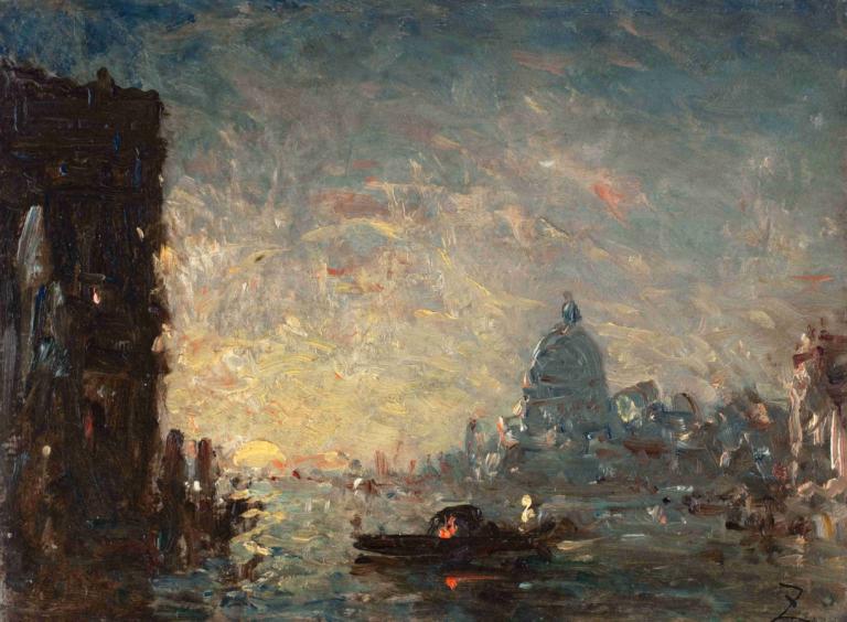 Venise Au Coucher Du Soleil,日落威尼斯,Félix Ziem,费利克斯-齐姆,油画,油画, 风景, 户外, 传统媒体, 绘画（中）, 水, 性别模糊, 火