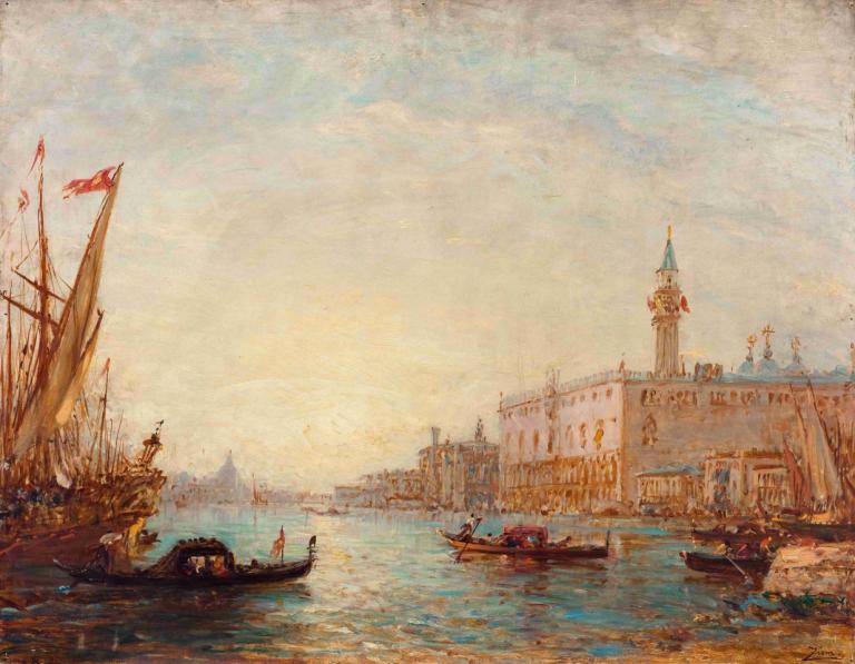 Venise, Le Palais Des Doges,Venedig, Der Dogenpalast,Félix Ziem,Ölgemälde,Ölgemälde, Wasserfahrzeug