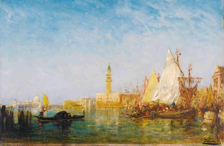 View Of Venice With The Doge's Palace,Ansicht von Venedig mit dem Dogenpalast,Félix Ziem,Ölgemälde,Ölgemälde