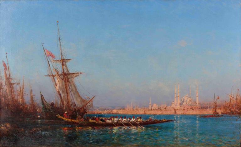 View of İstanbul,Blick auf Istanbul,Félix Ziem,Ölgemälde,Ölgemälde, Wasserfahrzeug, keine Menschen, Schiff