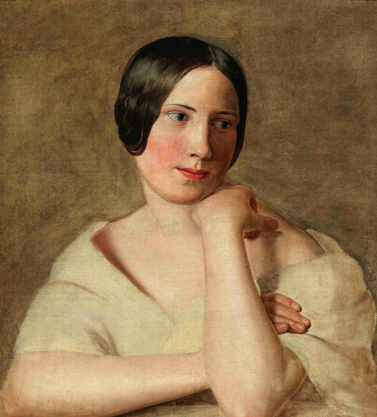 A Girl with Propped Up Arms,팔을 든 소녀,Ferdinand Georg Waldmüller,페르디난드 게오르그 발트뮬러,오일 페인팅,오일 페인팅, 독주, 여자 1명