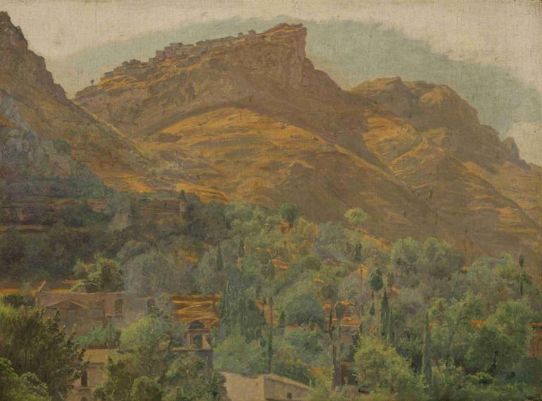 Blick zur Bergstadt Mola bei Taormina,Ferdinand Georg Waldmüller,Oil Painting,Oil Painting, scenery