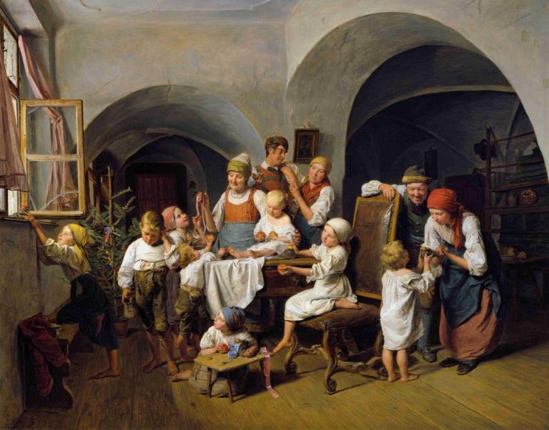 Christmas morning,Jouluaamu,Ferdinand Georg Waldmüller,Öljymaalaus,Öljymaalaus, kuvataideparodia