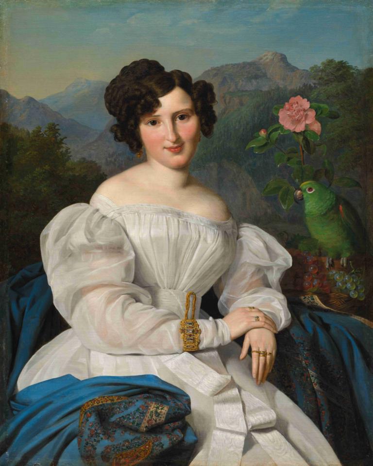 Countess Széchenyi,塞切尼伯爵夫人,Ferdinand Georg Waldmüller,费迪南德-乔治-瓦尔德米勒,油画,油画, 美术模仿, 1个女孩, 珠宝, 戒指, 裙子, 花, 白色礼服