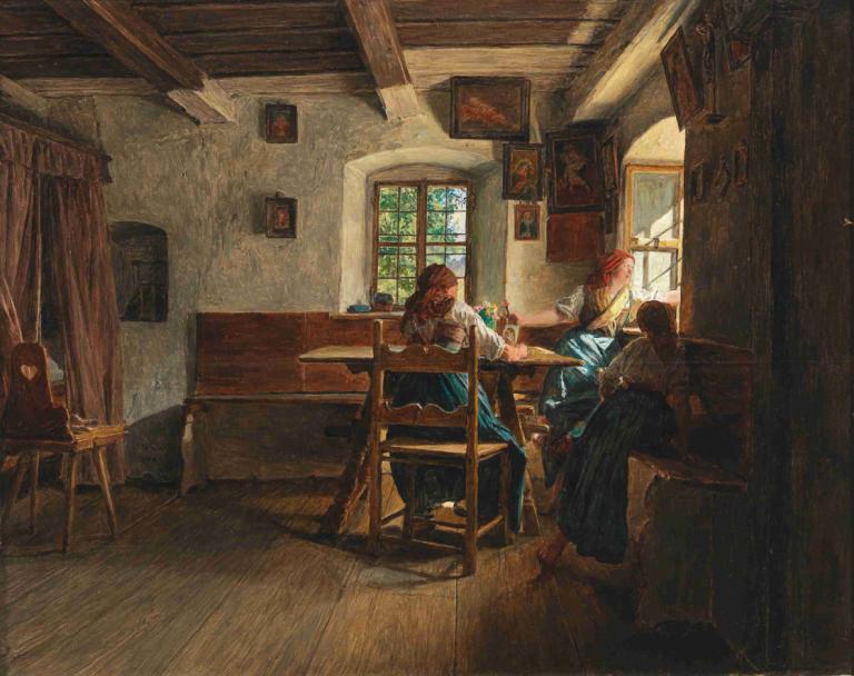 Der Abschied,Veda,Ferdinand Georg Waldmüller,Yağlı boya,Yağlı boya, Kapalı alanlarda, pencere, masa