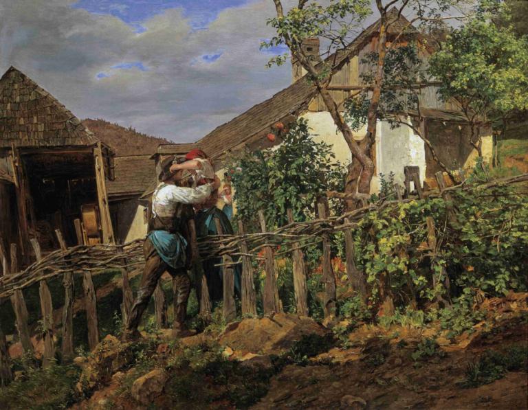 Die Nachbarn,Соседи,Ferdinand Georg Waldmüller,Фердинанд Георг Вальдмюллер,Картина Маслом,Картина Маслом