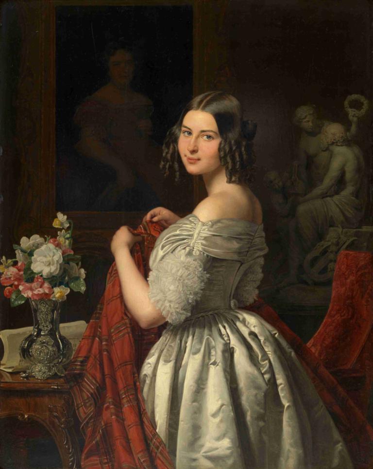 Junge Dame bei der Toilette,Ung kvinna på toaletten,Ferdinand Georg Waldmüller,Oljemålning,Oljemålning