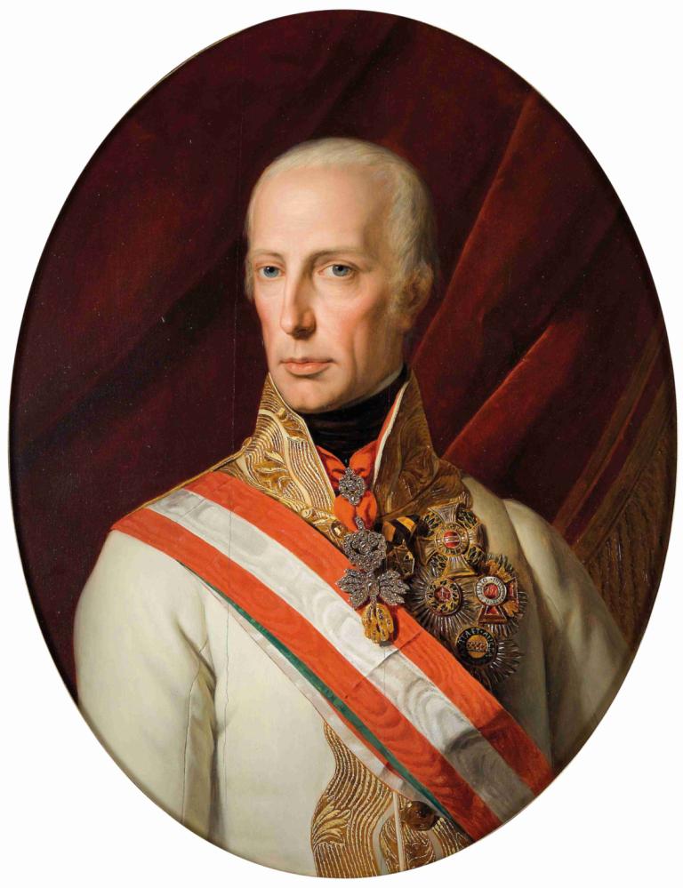 Kaiser Franz I,德皇弗朗茨一世,Ferdinand Georg Waldmüller,費迪南德·沃爾德穆勒,油畫,油畫, 獨奏, 實際的, 1男孩, 男性焦點, 藍眼睛, 老的, 上半身, 看著觀眾, 老人