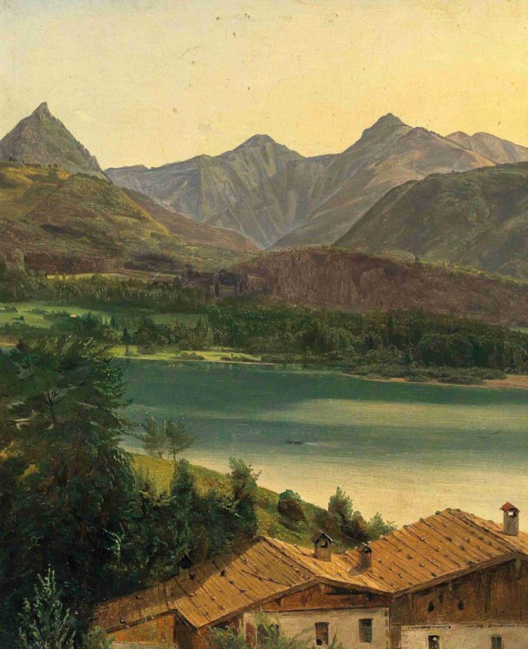 Lake Wolfgangsee with the Dachstein massif,沃爾夫岡西湖與達赫斯坦地塊,Ferdinand Georg Waldmüller,費迪南德·沃爾德穆勒,油畫,油畫, 風景, 戶外