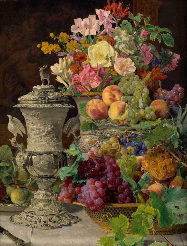 Still Life with Fruit, Flowers and a Silver Cup,Martwa natura z owocami, kwiatami i srebrnym pucharem