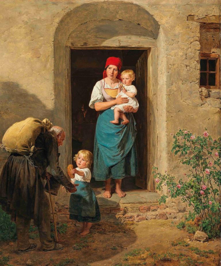 The Compassionate Child,Współczujące dziecko,Ferdinand Georg Waldmüller,Obraz olejny,Obraz olejny, boso