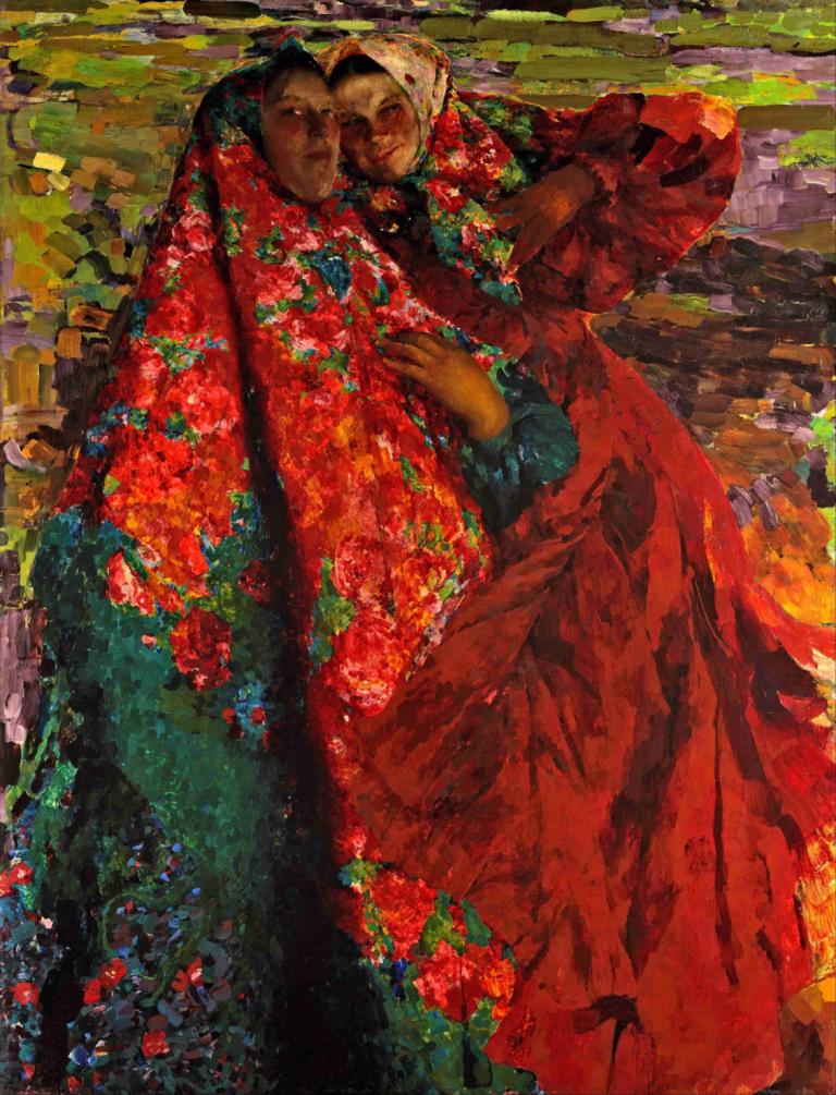 Peasant Women,Filipp Malyavin,Oil Painting,Oil Painting, 2girls, multiple girls, dress, dark skin