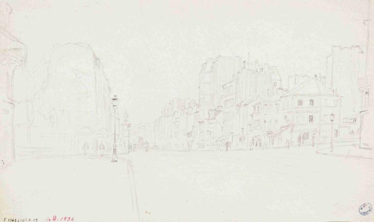 Carrefour à Paris ou dans les faubourgs,Frédéric Houbron,Croquis,Croquis, pas d'humains, bâtiment, rue