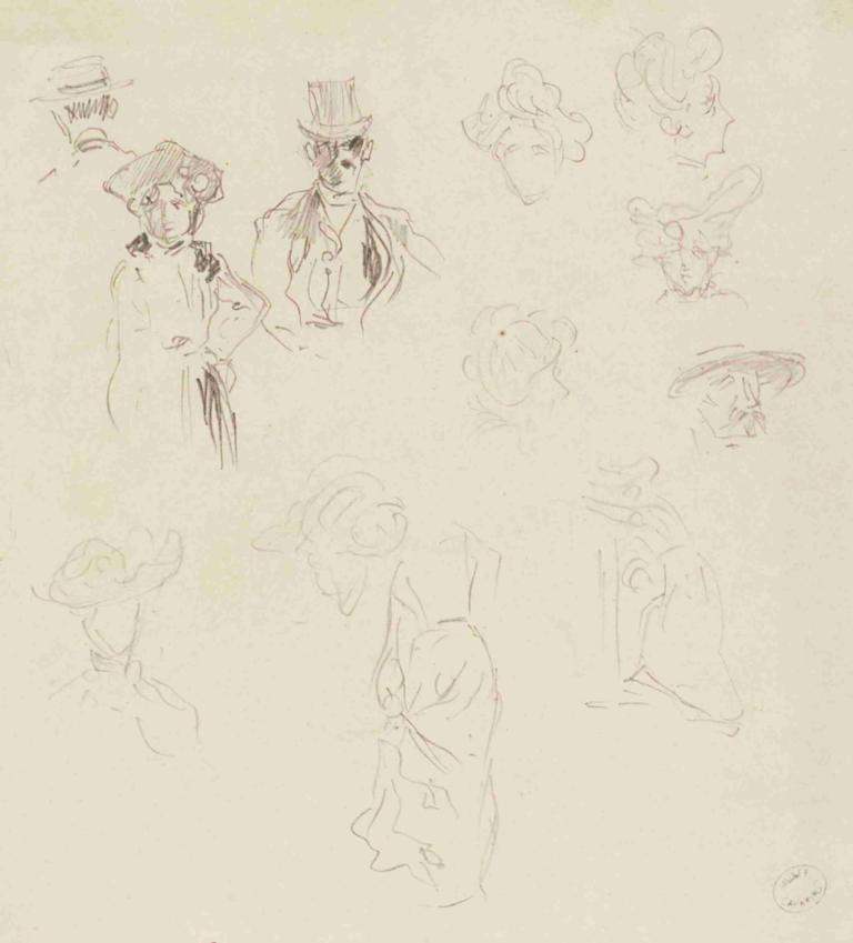 Croquis de parisiens,Frédéric Houbron,Sketch,Sketch, sketch, hat, monochrome, concept art, 1girl