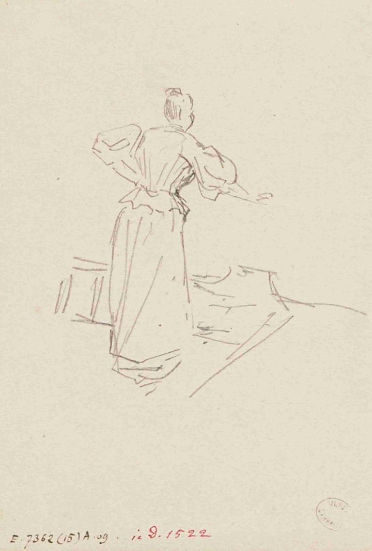 Femme de dos,Frédéric Houbron,Sketch,Sketch, monochrome, solo, 1boy, male focus, sketch, from behind