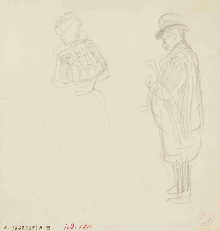 Femme et vieillard,Donna e uomo anziano,Frédéric Houbron,Schizzo,Schizzo, cappello, vecchio, 1 ragazzo