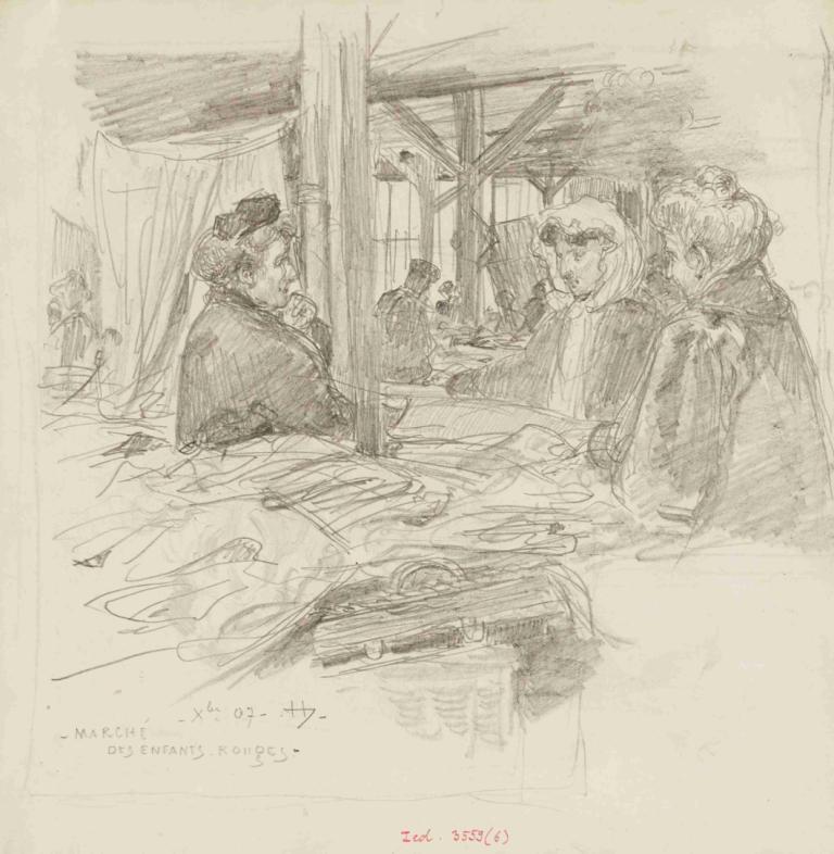 Intérieur du Marché des Enfants Rouges, en décembre 1907. 3ème arrondissement,Frédéric Houbron,Sketch,Sketch