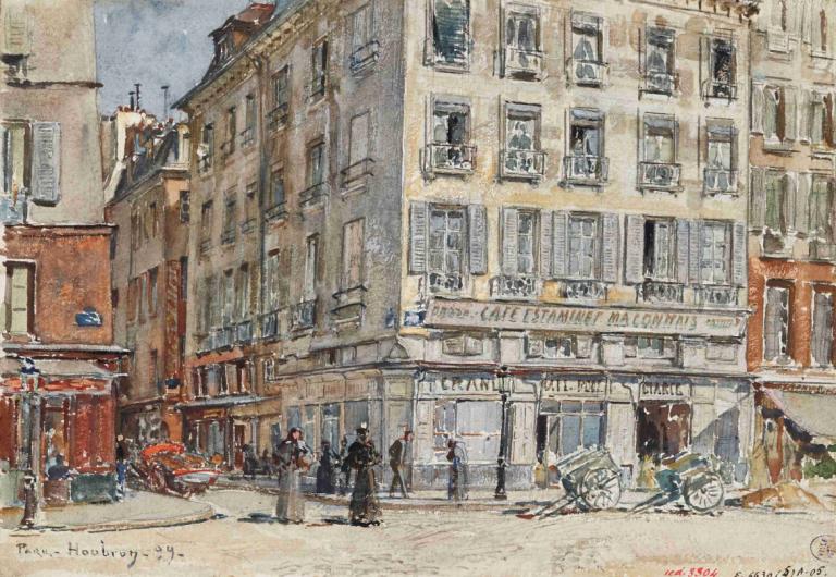 Intersection de deux rues, à Paris, en 1899.,Persimpangan dua jalan, Paris, 1899.,Frédéric Houbron