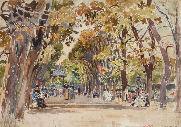 Jardin public à Paris, en 1899,Taman umum di Paris, 1899,Frédéric Houbron,Lukisan cat minyak