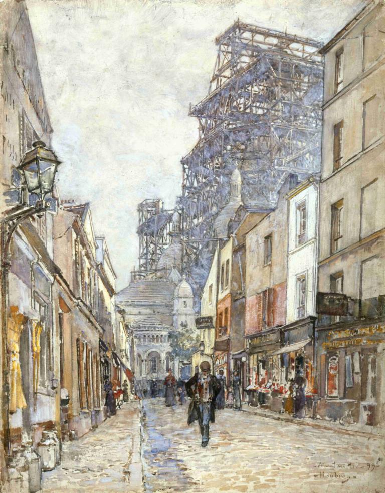 La rue du Chevalier-de-la-Barre, avec le Sacré-Cœur en construction,Rue du Chevalier-de-la-Barre