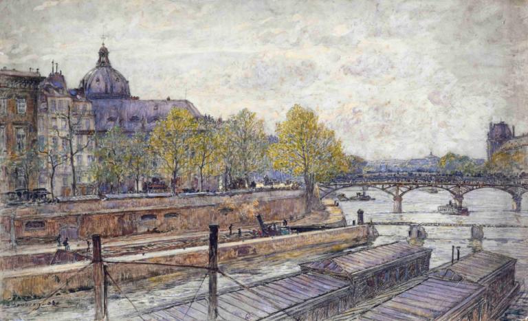 Le quai Conti et le pont des Arts,Quai Conti in Pont des Arts,Frédéric Houbron,Oljna slika,Oljna slika