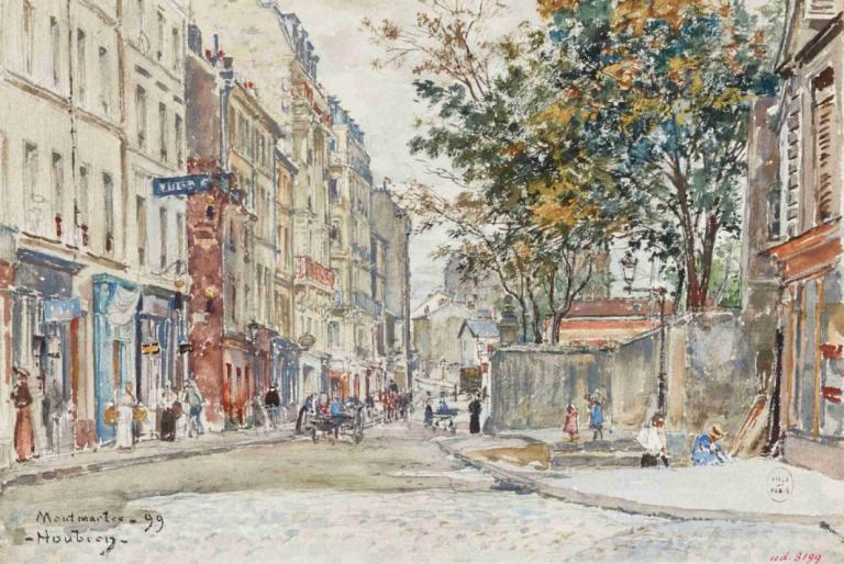 Rue Hermel à Montmartre,Rue Hermel na Montmartru,Frédéric Houbron,Oljna slika,Oljna slika, drevo, ulica