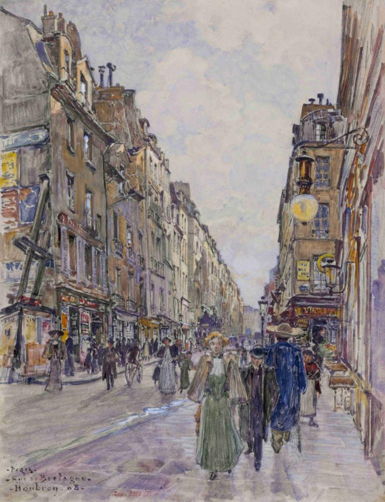 Rue de Bretagne, en 1908. 3ème arrondissement,Rue de Bretagne, 1908. 3. okrožje,Frédéric Houbron,Oljna slika