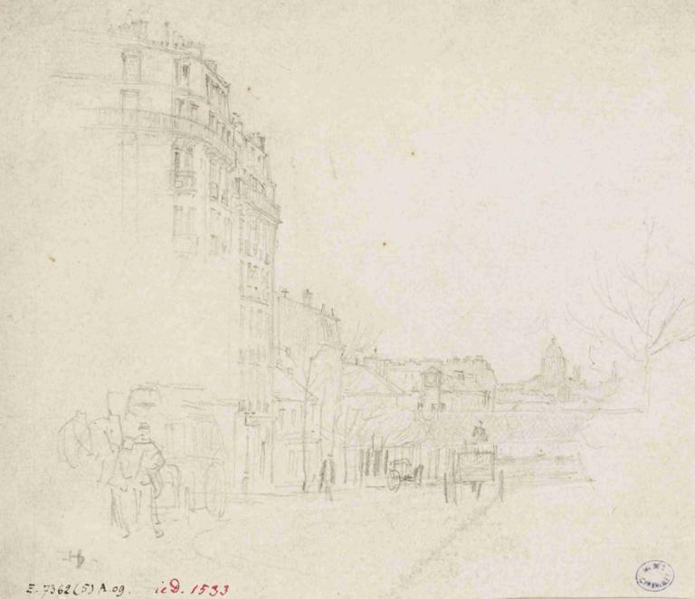 Rue de Paris,Frédéric Houbron,Croquis,Croquis, arbre, monochrome, esquisser, médias traditionnels, bâtiment